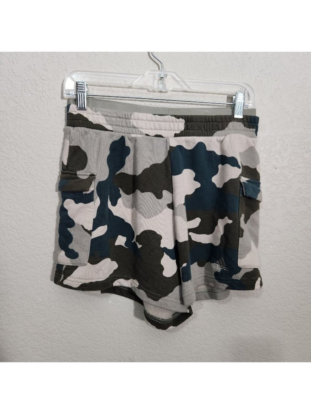 Adidas Camo Print Womens Cargo Shorts Medium Green/Gray Cotton Blend